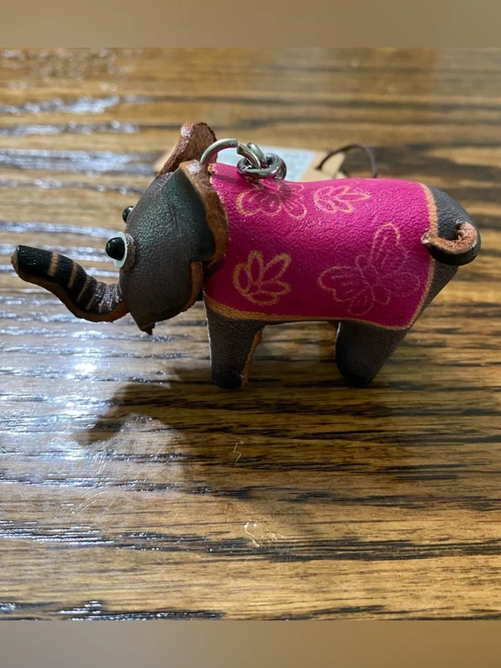 Handmade Brown Leather Elephant Keychain Bag Charm Cute Animal Accessory